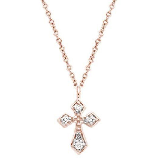 Muse Jewelry .04cts 14kt Rose Gold Round Diamond Cross Pendant Necklace 18" Long