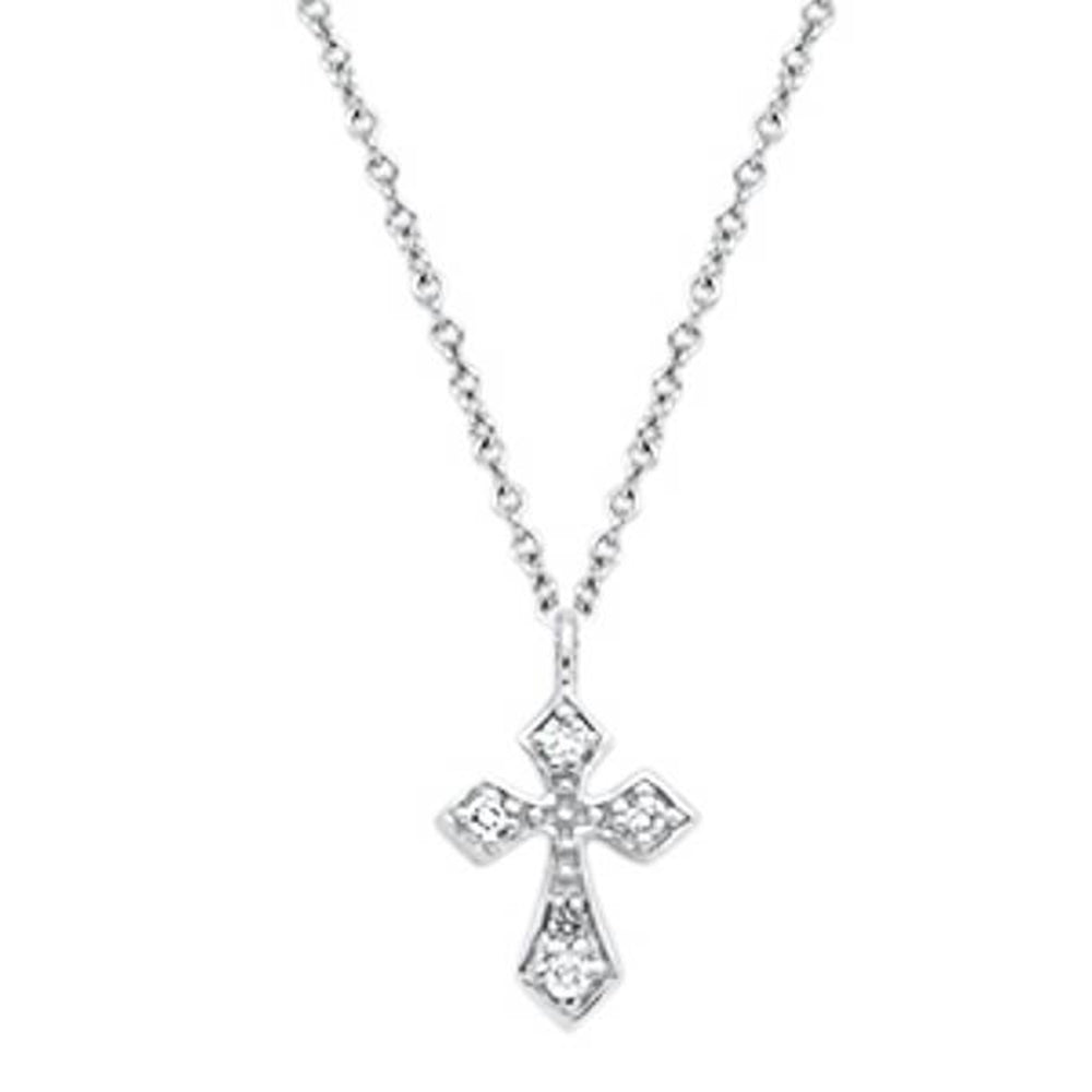 Muse Jewelry .04cts 14kt White Gold Round Diamond Cross Pendant Necklace 18" Long