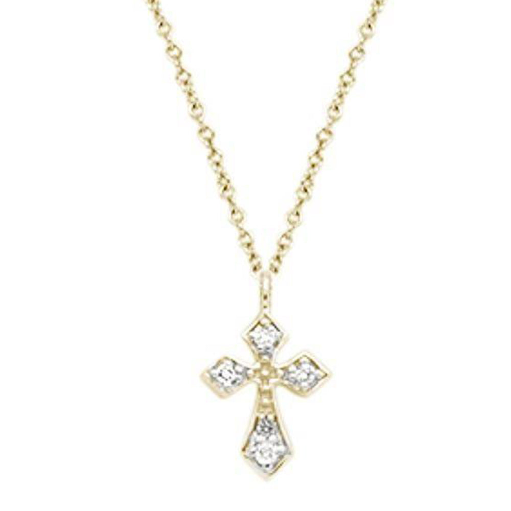 Muse Jewelry .04cts 14kt Yellow Gold Round Diamond Cross Pendant Necklace 18" Long