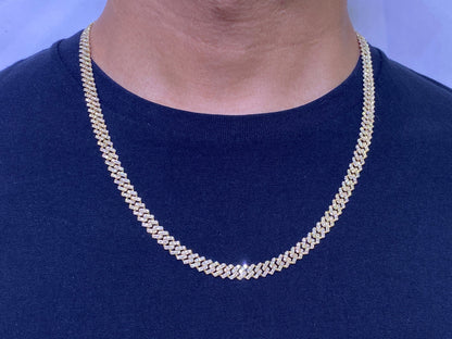 Muse Jewelry 7MM 10.46ct 14K Yellow Gold Diamond Micro Pave Miami Square Cuban Link Necklace 22"
