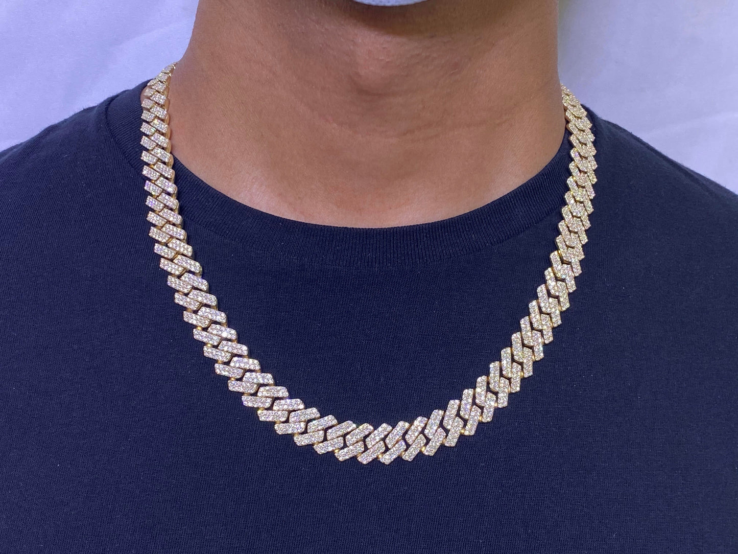 Muse Jewelry 15MM 33.57ct 14KT Yellow Gold Diamond Micro Pave Miami Sqaure Cuban Link Necklace 22"