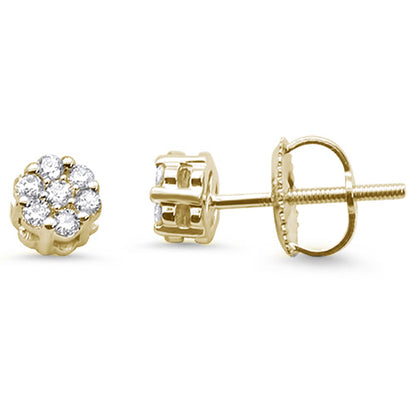 Muse Jewelry .21cts 14k Yellow Gold Round Flower Micro Pave Diamond Stud Earrings