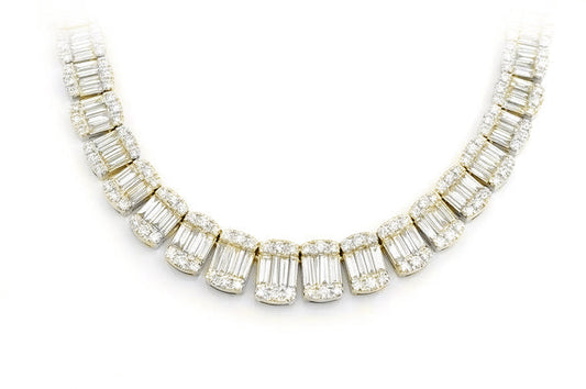 Muse Jewelry 10.80ct G SI 14K Yellow Gold Round & Baguette Diamond Tennis Necklace 22" Long