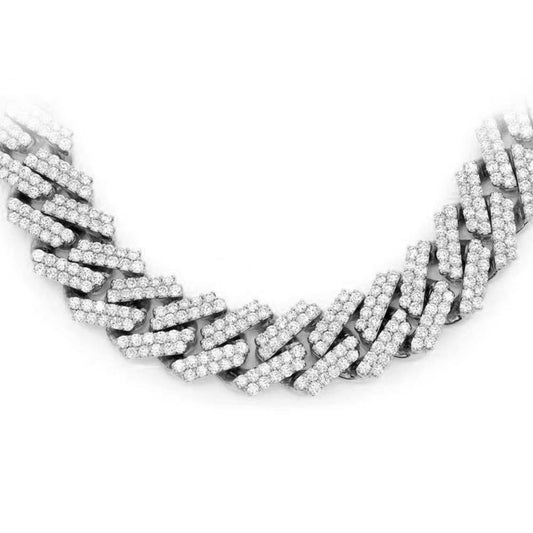 Muse Jewelry 7MM 4.41ct G SI 14K White Gold Diamond Square Cuban Necklace 18"