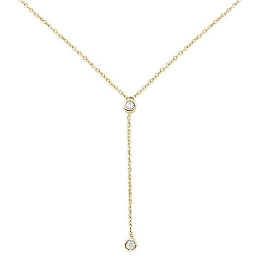 Muse Jewelry .06cts 14kt Yellow Gold Round Diamond Drop Lariat Pendant Necklace 18" Long