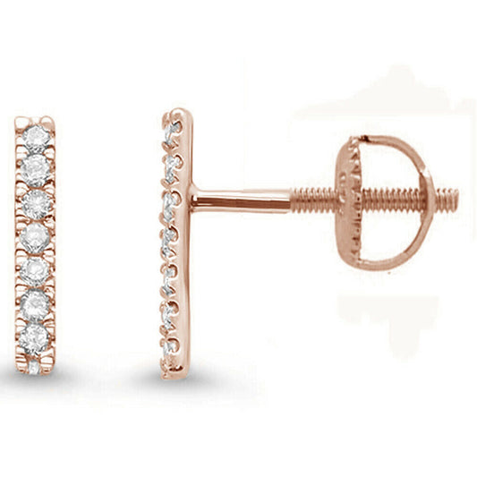 Muse Jewelry .11ct 14k Rose Gold Diamond Line Modern Screw Back Earrings