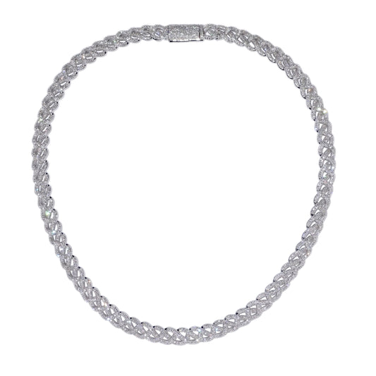 Muse Jewelry 7mm 8.36ct G SI 14K White Gold Diamond Round Cuban Style Choker Necklace 16" Long