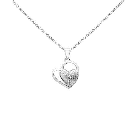 Muse Jewelry .10ct G SI 14K White Gold Diamond Heart Pendant Necklace 18" Long Chain