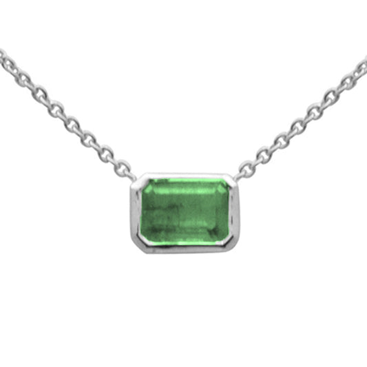 Muse Jewelry 1.18ct G SI 14K White Gold Emerald Gemstone Pendant Necklace 18" Long Chain