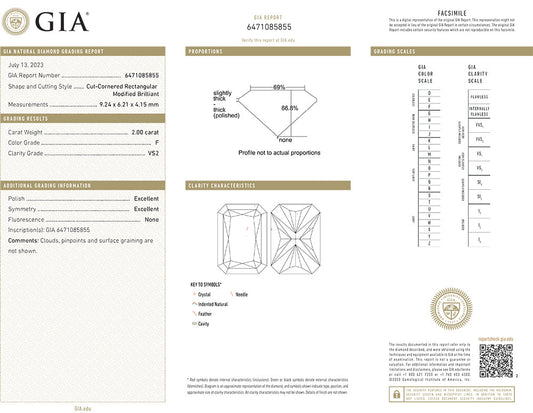 Muse Jewelry 2.00CT F VS2 Loose Radiant Cut Natural Diamond GIA CERTIFIED