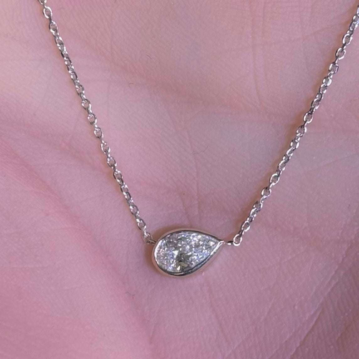 Muse Jewelry .35ct G SI 14K White Gold Pear Shape Diamond Sideways Pendant Necklace 16+2" Ext