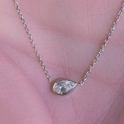 Muse Jewelry .35ct G SI 14K White Gold Pear Shape Diamond Sideways Pendant Necklace 16+2" Ext