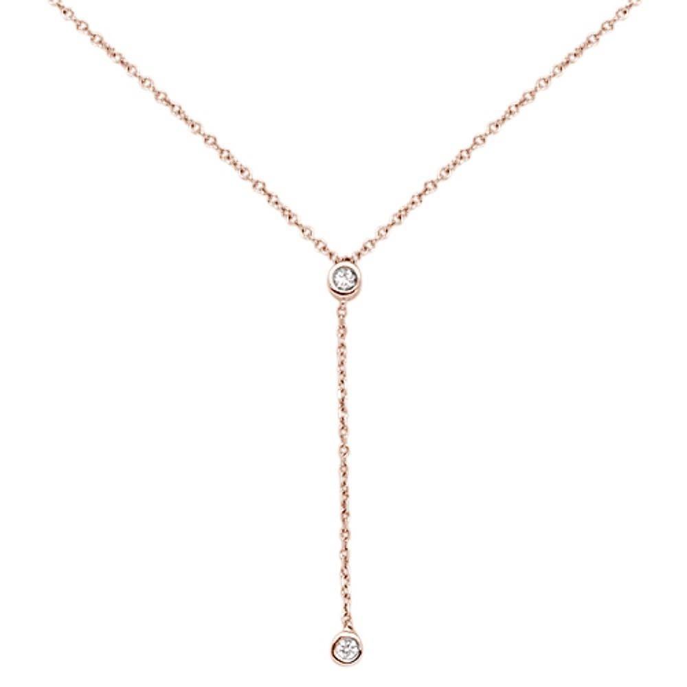 Muse Jewelry .06cts 14kt Rose Gold Round Diamond Drop Lariat Pendant Necklace 18" Long