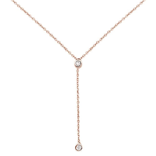 Muse Jewelry .06cts 14kt Rose Gold Round Diamond Drop Lariat Pendant Necklace 18" Long