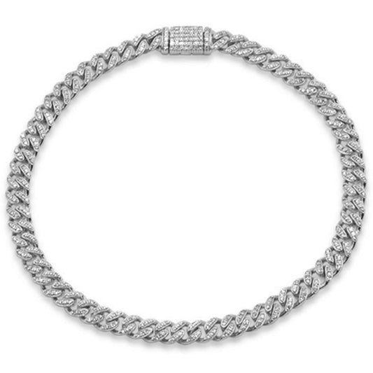 Muse Jewelry 6MM 0.87ct 14K White Gold Diamond Round Cuban Bracelet 7"