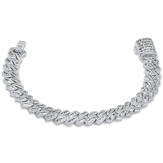 Muse Jewelry 7MM 3.16ct G SI 14K White Gold Round & Baguette Diamond Cuban Bracelet 8.5" Long