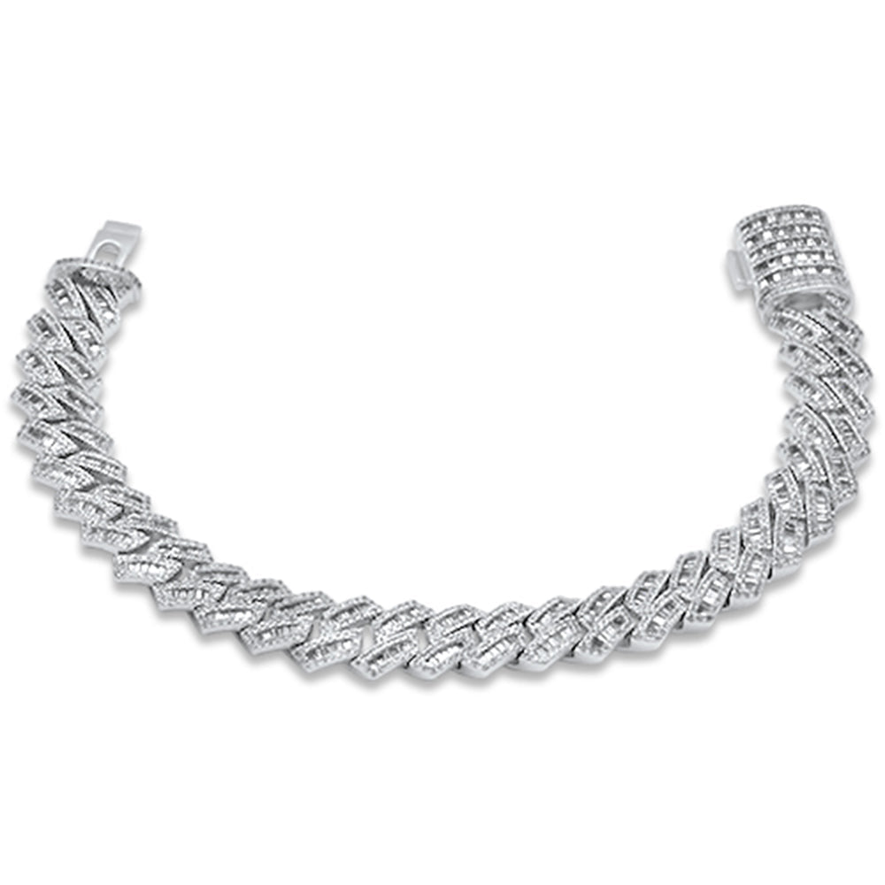 Muse Jewelry 7MM 2.36ct G SI 14K White Gold Round & Baguette Diamond Cuban Bracelet 8" Long