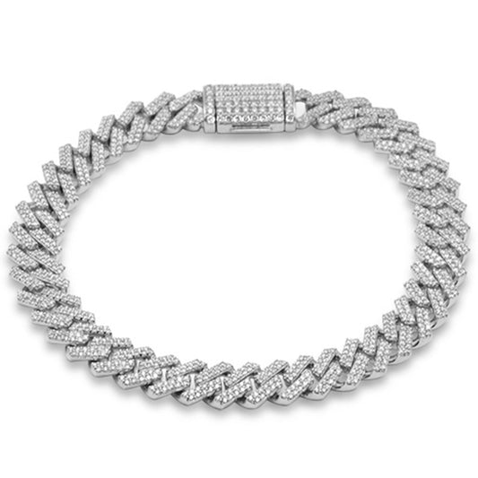 Muse Jewelry 9mm 3.16ct G SI 10K White Gold Diamond Micro Pave Cuban Square Link Bracelet 8"