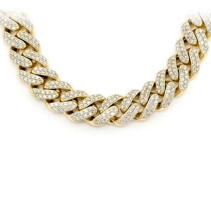 Muse Jewelry 9MM 7.67ct G SI 10K Yellow Gold Diamond Round Cuban Necklace 22"