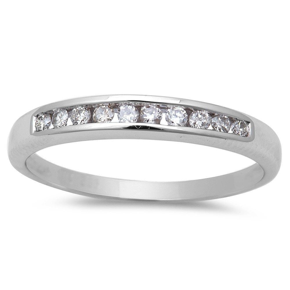 Muse Jewelry .16ct Round Diamond Channel Set Wedding Band 14kt White gold size 6.5