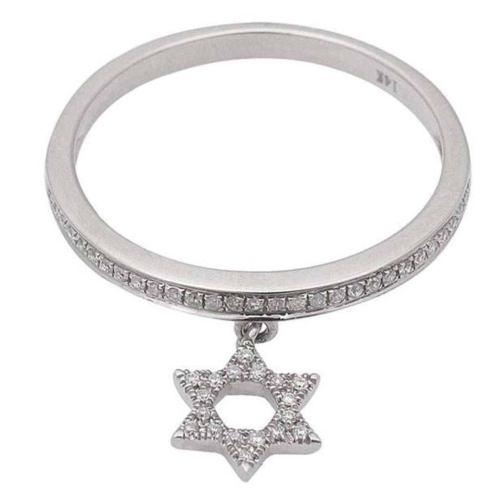 Muse Jewelry .17ct Diamond Star of David Dangle 14kt White Gold Ring Size 6.5