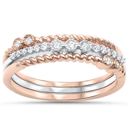 Muse Jewelry .15ct G SI 14kt Rose & White Gold Diamond Stackable Band Rings Size 6.5