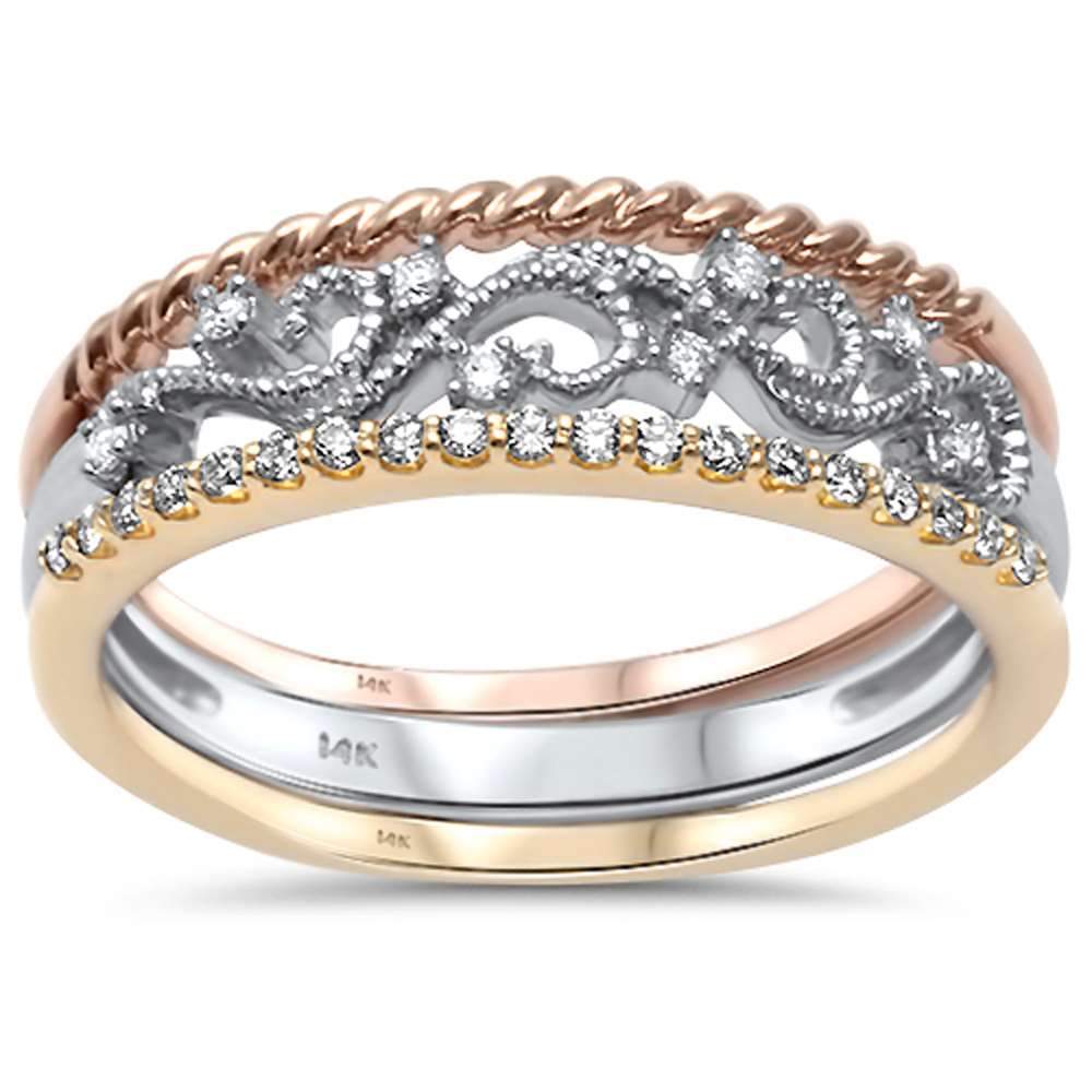 Muse Jewelry .15ct G SI 14kt Three Tone Gold Diamond Band Ring Size 6.5