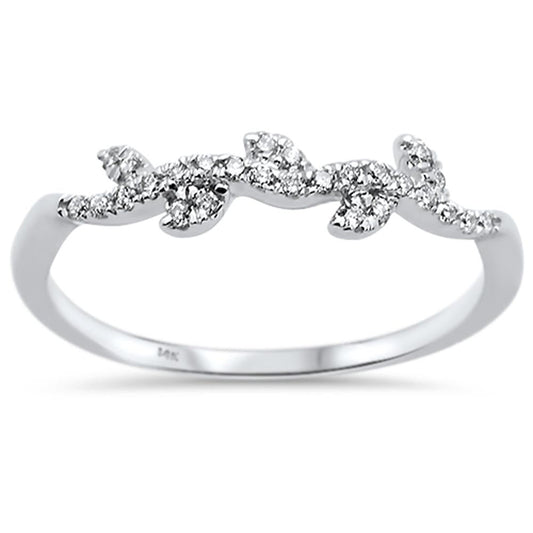 Muse Jewelry .13ct 14k White Gold Diamond Leaf Vine Trendy Stackable Band Size 6.5