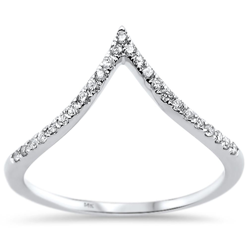 Muse Jewelry .14ct 14k White Gold Diamond Chevron V Shape Trendy Midi Ring Size 6.5