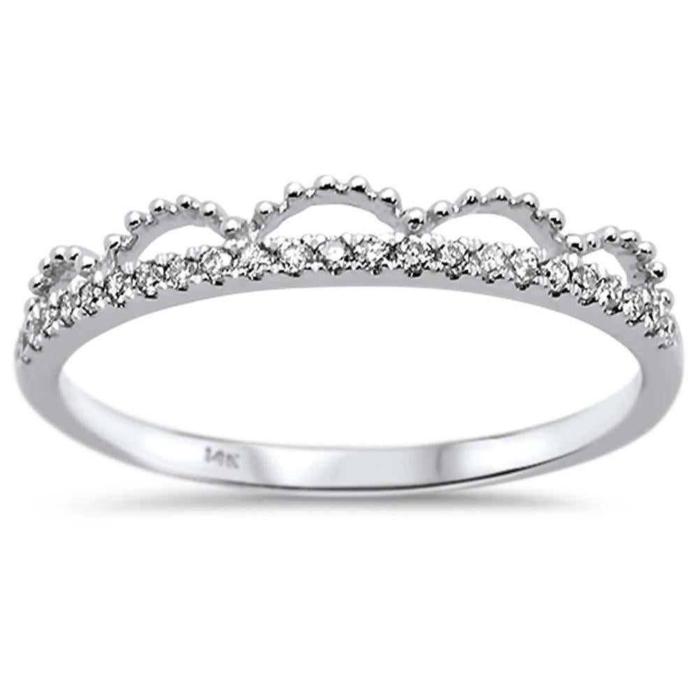 Muse Jewelry .11ct 14k White Gold Diamond Trendy Crown Stackable Band Size 6.5