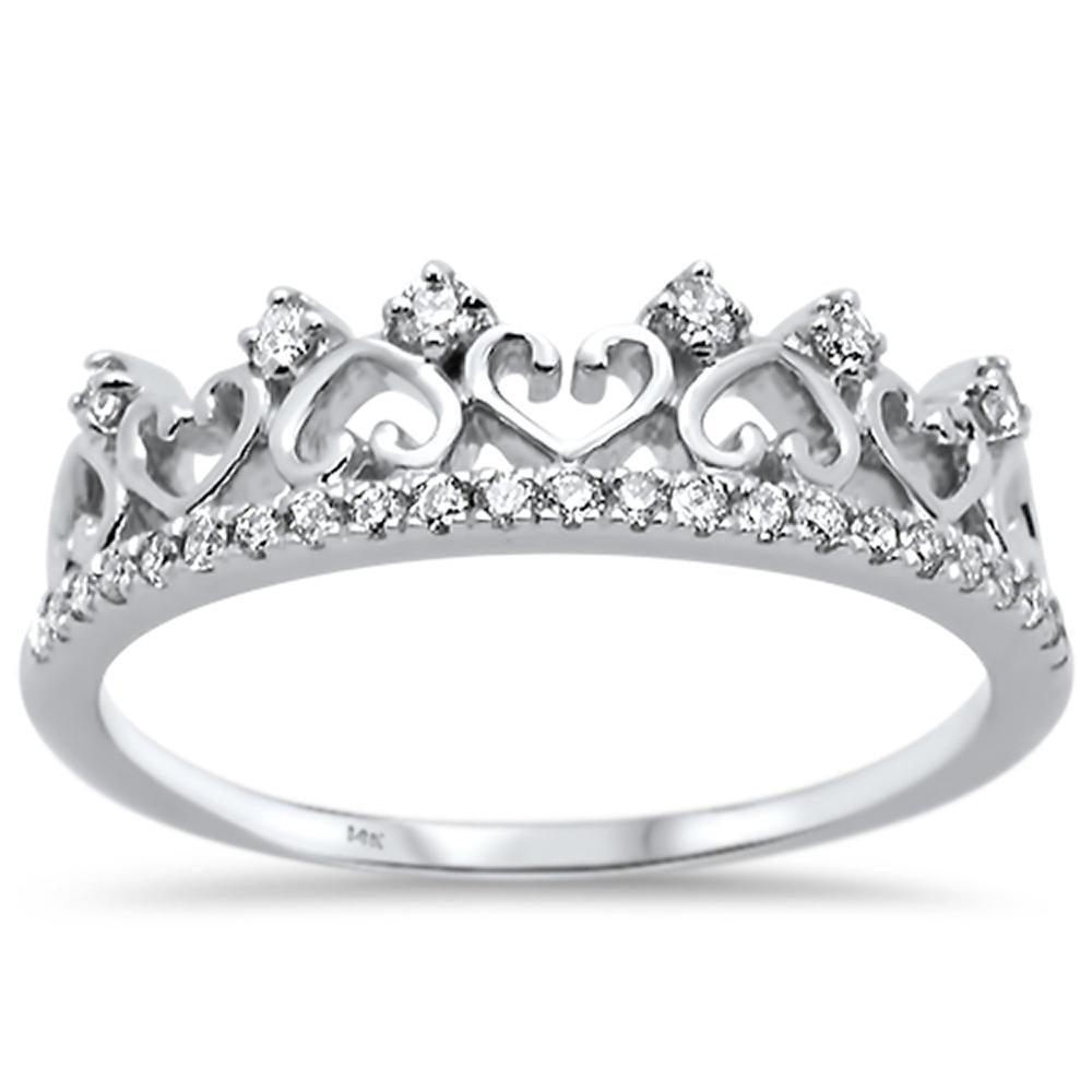 Muse Jewelry .19ct 14k White Gold Diamond Crown Princess Heart Ring Size 6.5