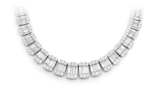 Muse Jewelry 6mm 12.10ct G SI 14K White Gold Baguette & Round Diamond Necklace 22"