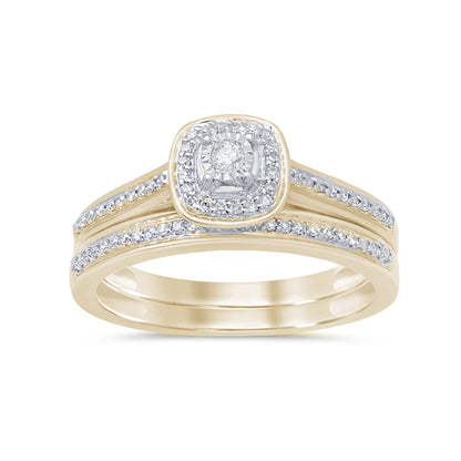 Muse Jewelry .21ct 14K Yellow Gold Round Diamond Engagement Bridal Ring Set Size 6.5