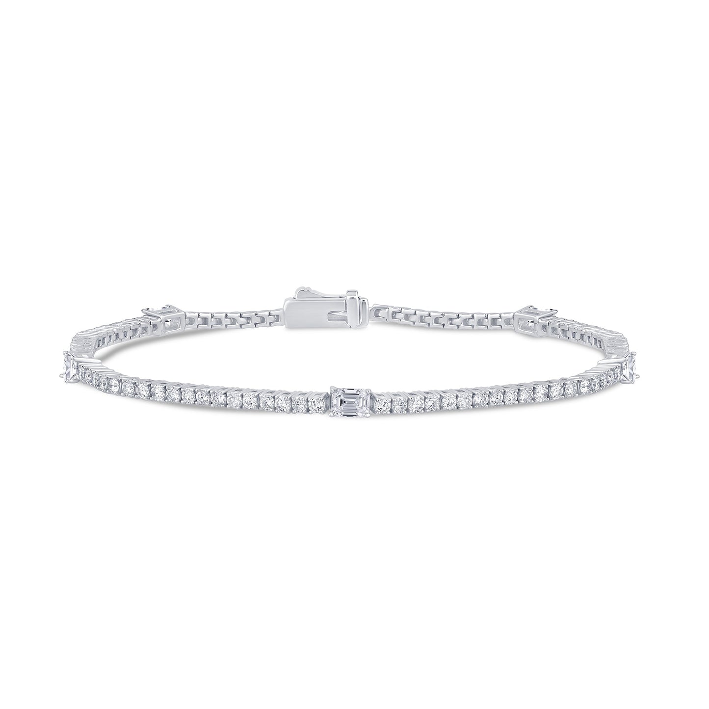 Muse Jewelry 2.13ct G SI 14K White Gold Diamond & Emerald Cut Tennis Bracelet 7" Long