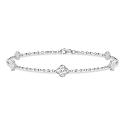 Muse Jewelry .43ct 14k White Gold Diamond Flower Chain Bracelet 7"