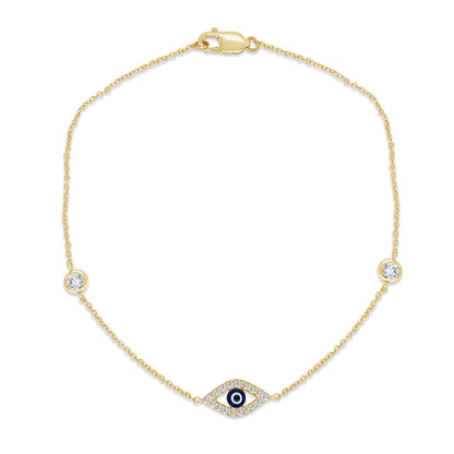 Muse Jewelry .23ct G SI 14K Yellow Gold Diamond Evil Eye Bracelet 7" Long