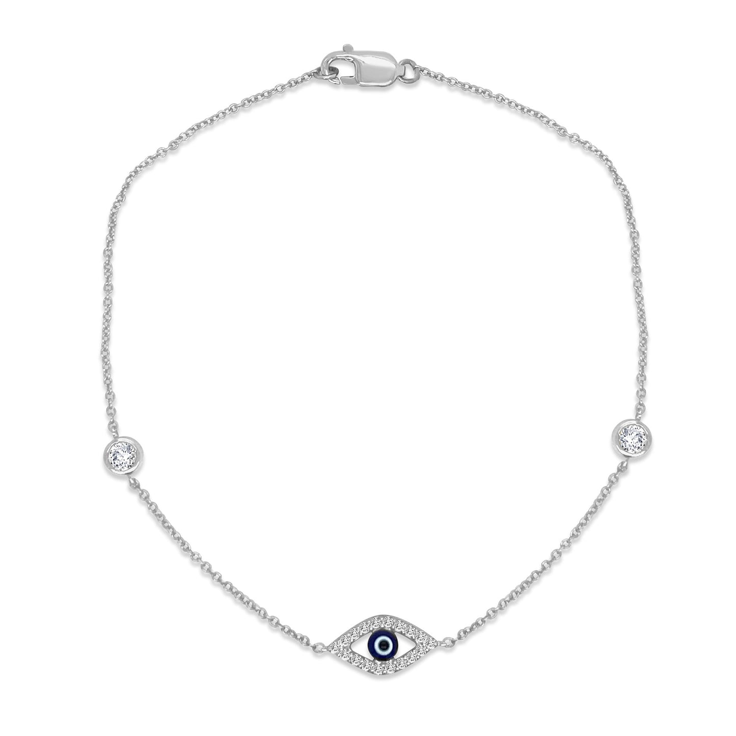 Muse Jewelry .22ct G SI 14K White Gold Diamond Evil Eye Bracelet 7" Long