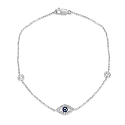 Muse Jewelry .22ct G SI 14K White Gold Diamond Evil Eye Bracelet 7" Long