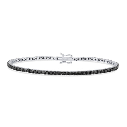 Muse Jewelry 3.17ct G SI 14K White Gold Diamond Black Diamond Tennis Bracelet 7" Long