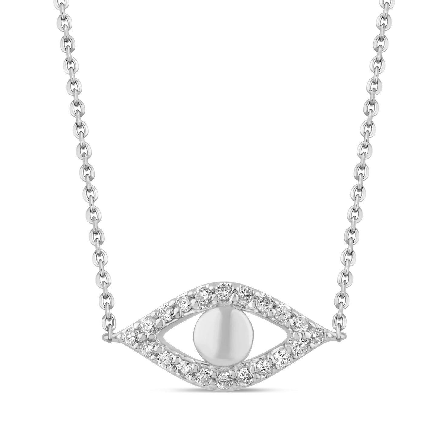 Muse Jewelry .12ct G SI 14K White Gold Diamond Evil Eye Pendant Necklace 16+2" Long