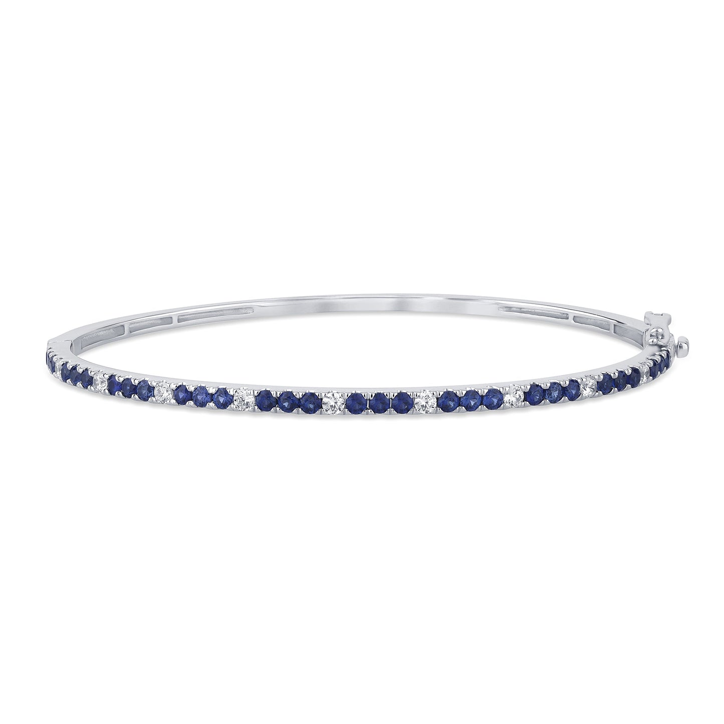 Muse Jewelry 1.64ct G SI 14K White Gold Diamond Blue Sapphire Gemstone Bangle Bracelet 59mm