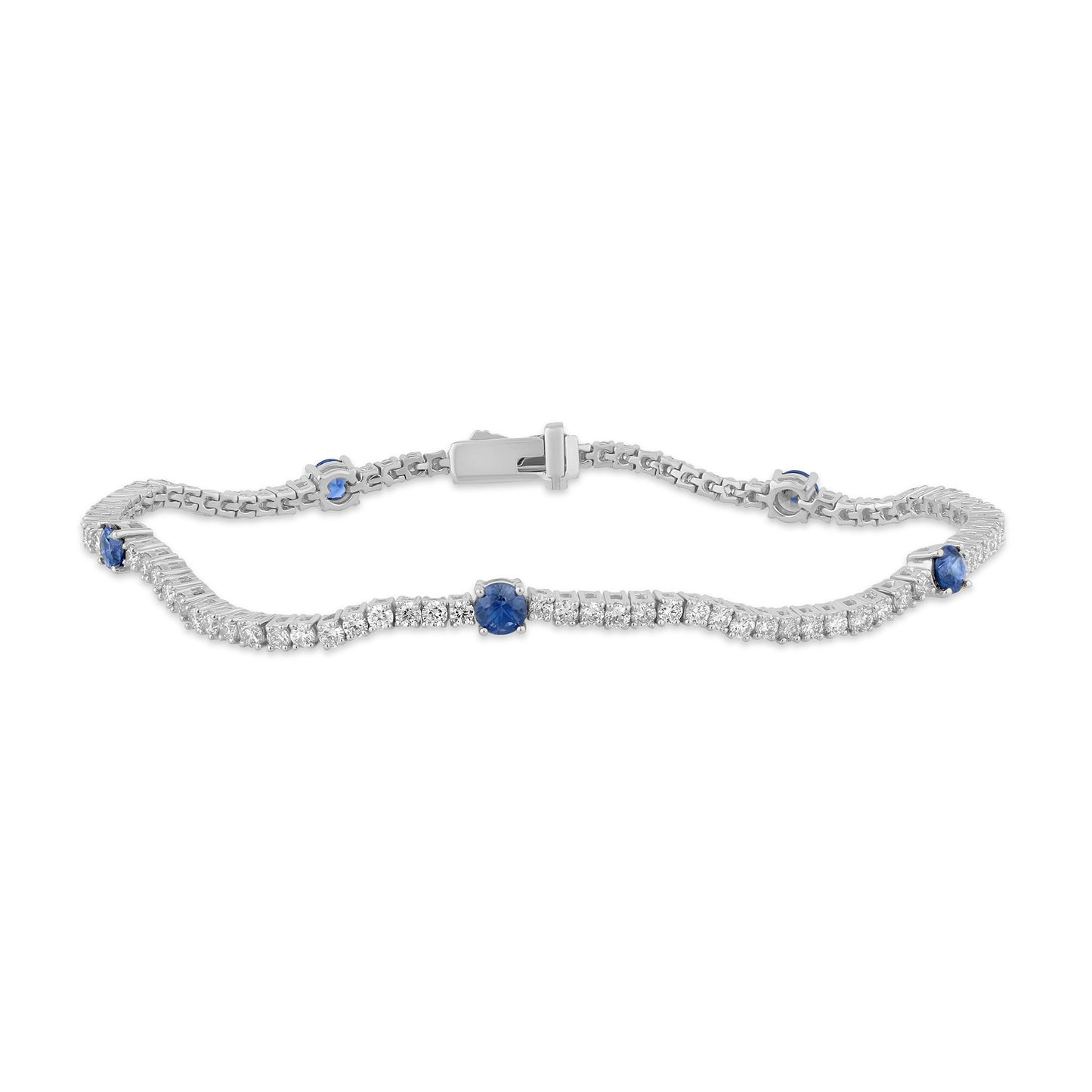 Muse Jewelry 2.69ct G SI 14K White Gold Diamond & Blue Sapphire Gemstones Tennis Bracelet 7" Long