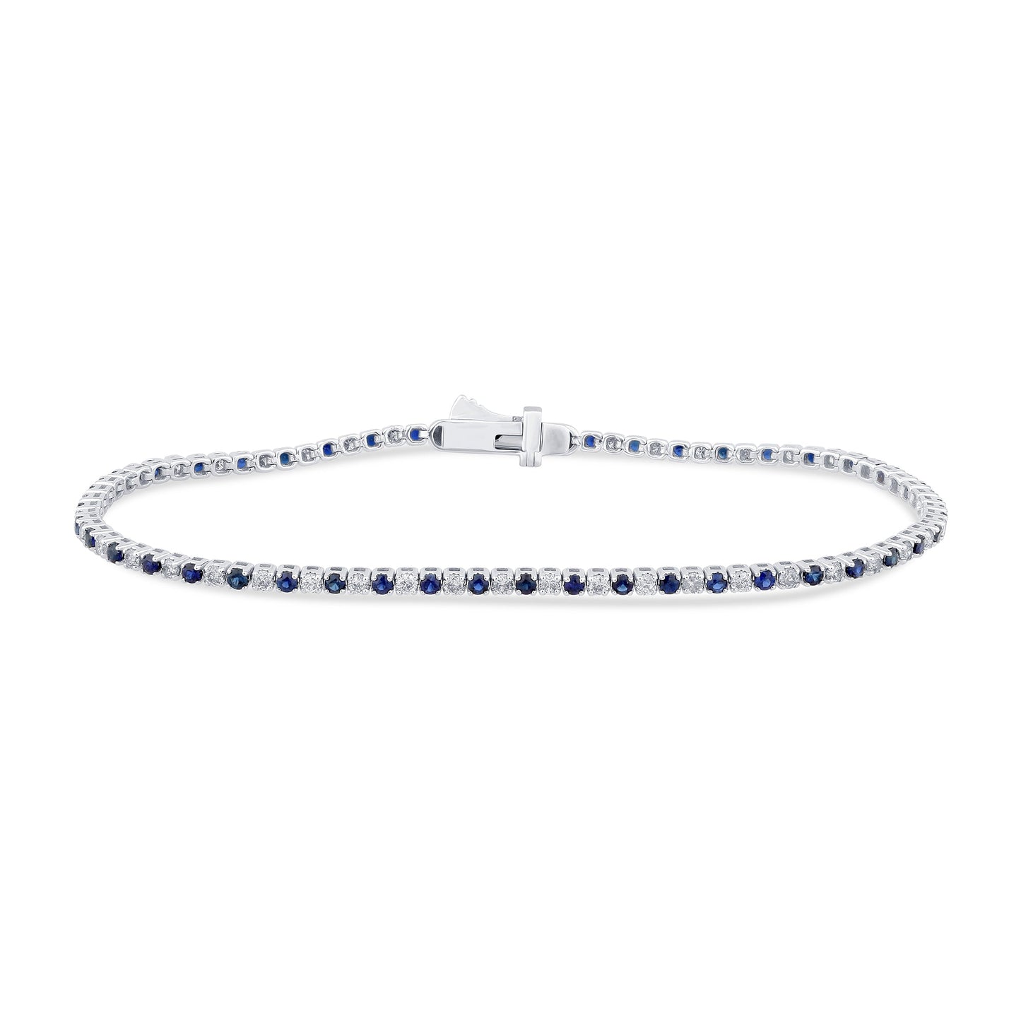 Muse Jewelry 2.18ct G SI 14K White Gold Blue Sapphire & Diamond Tennis Bracelet 7" Long