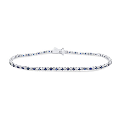 Muse Jewelry 2.18ct G SI 14K White Gold Blue Sapphire & Diamond Tennis Bracelet 7" Long