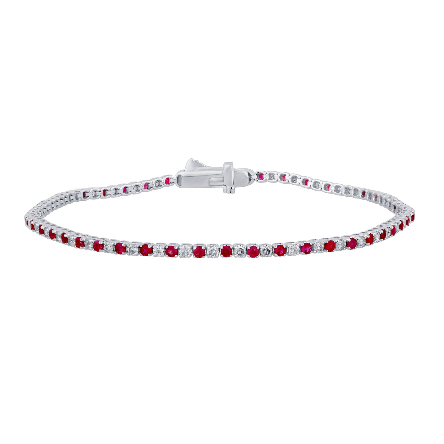 Muse Jewelry 2.21ct G SI 14K White Gold Ruby Gemstone & Diamond Tennis Bracelet 7" Long