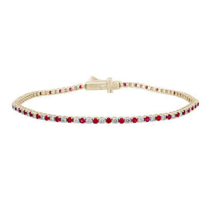 Muse Jewelry 2.02ct G SI 14K Yellow Gold Ruby Gemstone & Diamond Tennis Bracelet 7" Long