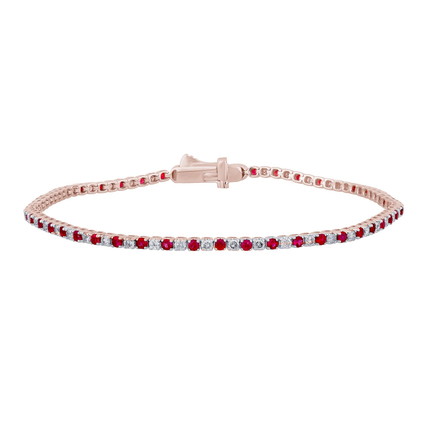 Muse Jewelry 2.11ct G SI 14K Rose Gold Ruby Gemstone & Diamond Tennis Bracelet 7" Long