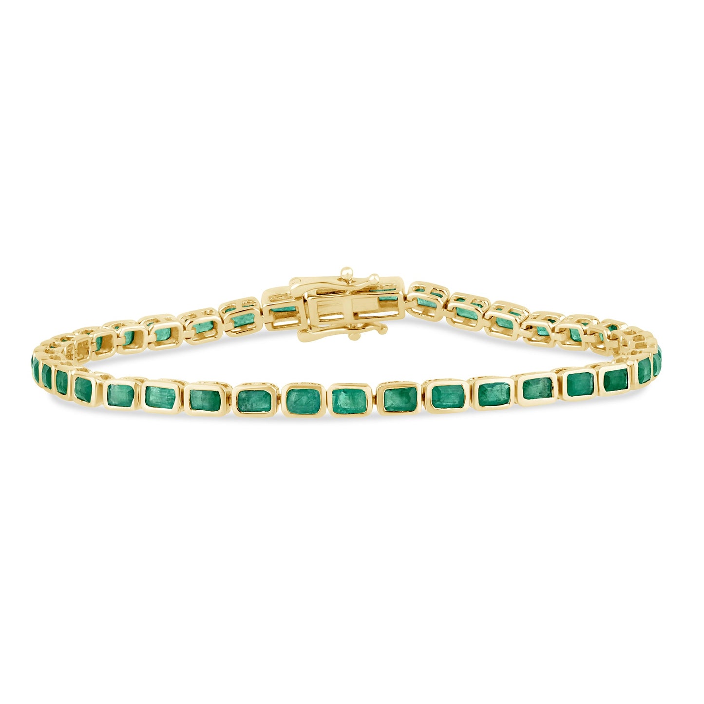 Muse Jewelry 4.44ct G SI 14K Yellow Gold Natural Emerald Gemstones Bracelet 7" Long