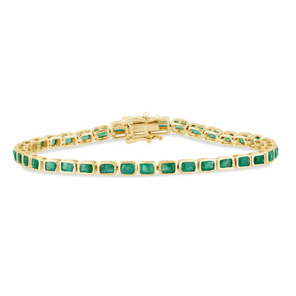 Muse Jewelry 4.44ct G SI 14K Yellow Gold Natural Emerald Gemstones Bracelet 7" Long