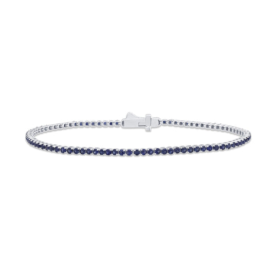 Muse Jewelry 2.41ct G SI 14K White Gold Natural Blue Sapphire Tennis Bracelet 7"